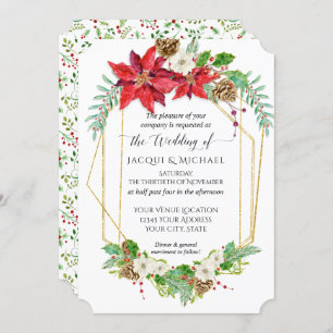 Convite Pobinsettia Dourada Geométrica das Pontas Vermelha