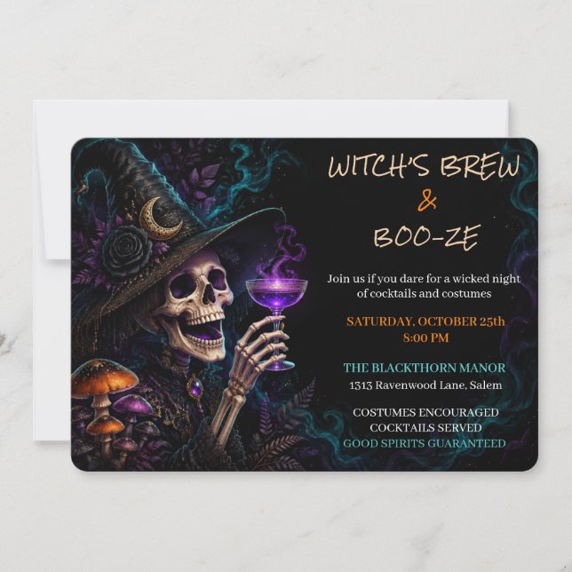 Convite Poção de Bruxa & Coquetel Gótico de Halloween  (Frente)