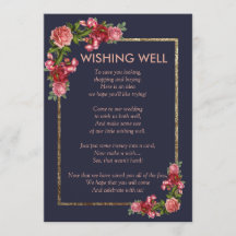 Poço de Desejos Azul Naval Rosa Floral Dourado