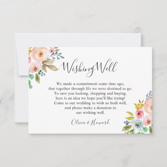 Convite Poço de Desejos de Casamento Floral em Aquarela Pa (Frente)