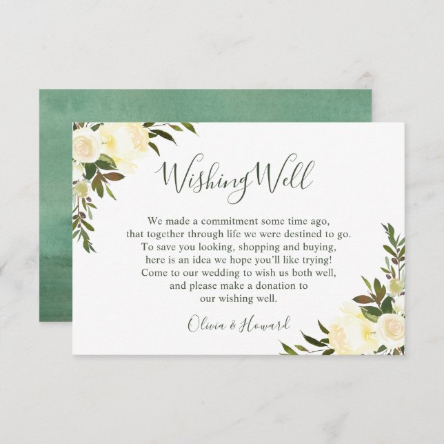 Convite Poço de Desejos Floral Aquarela Verde Casamento (Frente/Verso)