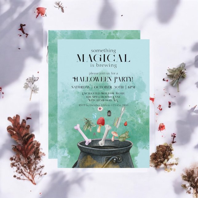 Convite Poções Azuis e Espelhos Bruxas Cauldron Halloween (Criador carregado)