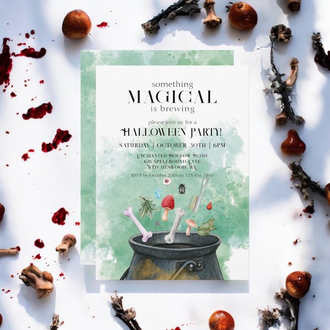 Convite Poções e Espelhos Bruxas Cauldron Festa de Hallowe (Criador carregado)