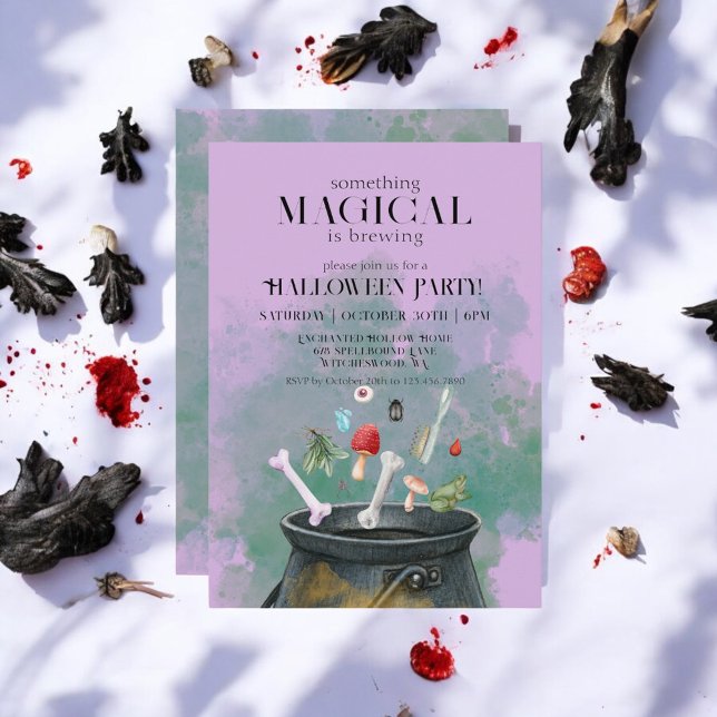 Convite Poções Roxas e Feitiços Bruxas Cauldron Halloween (Criador carregado)