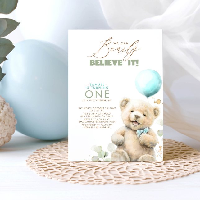 Convite Podemos Acreditar Muito - primeiro aniversario Do  (We Can Bearly Believe It - First Birthday Invitations)