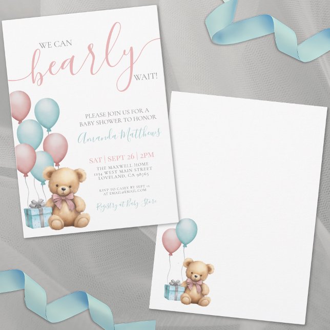 Convite Podemos Ampliar O Chá de fraldas De Espera (We Can Bearly Wait Baby Shower Invitation)