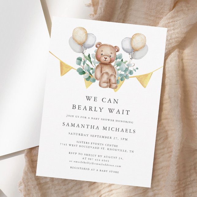Convite Podemos Ampliar O Chá de fraldas Do Urso (We Can Bearly Wait Bear Baby Shower Invitation)