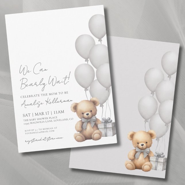 Convite Podemos Ampliar O Chá de fraldas Do Urso (Gender Neutral We Can Bearly Wait Bear Baby Shower Invitation)