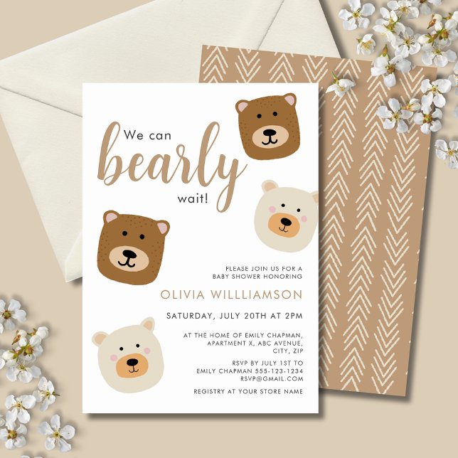Convite Podemos Ampliar O Chá de fraldas Dos Meninos De Es (We can bearly wait, gender neutral baby shower invitation. Matching products available.)