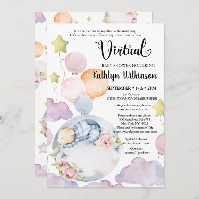 Convite Podemos Ampliar O Chá de fraldas Virtual Do Garoto (Frente/Verso)