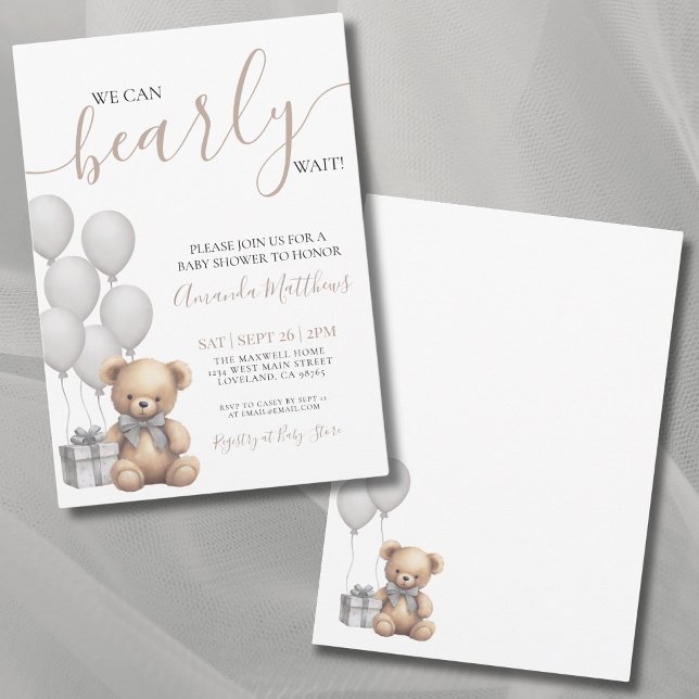 Convite Podemos Dificilmente Esperar Churrasco de Bebê Urs (We Can Bearly Wait Gender Neutral Bear Baby Shower Invitation)