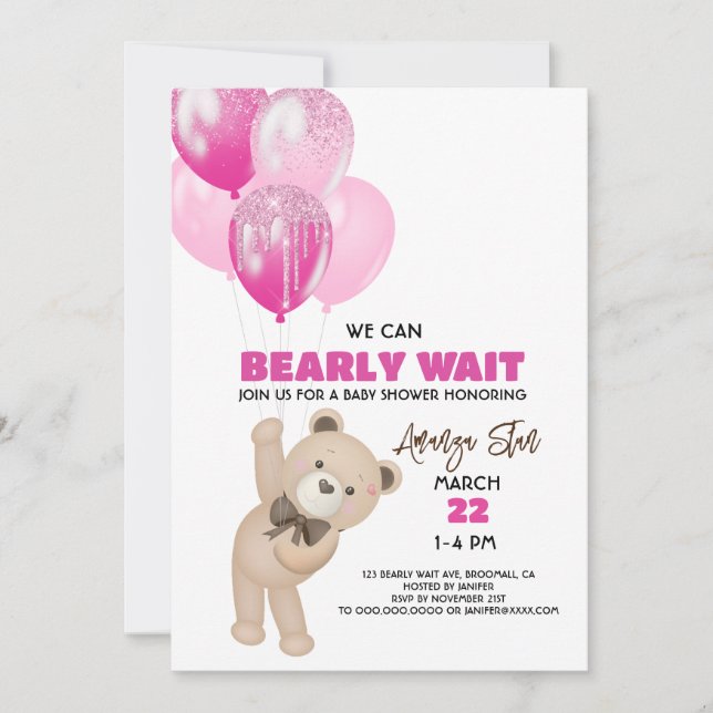 Convite Podemos Esperar Balões De Teddy Bear Chá de fralda (Frente)
