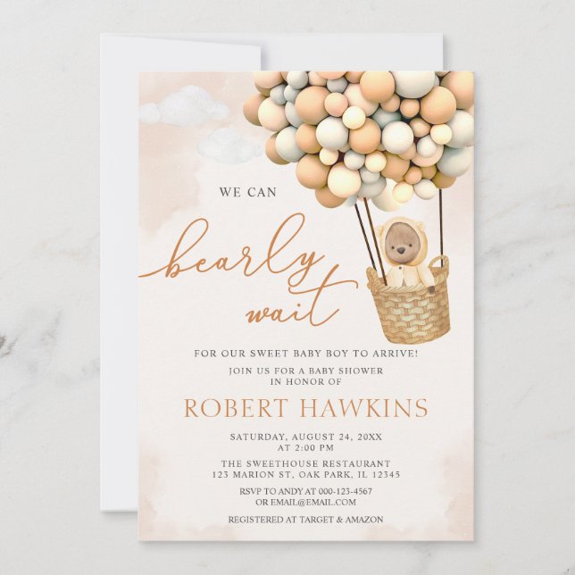 Convite Podemos Esperar Boho Teddy Bear Chá de fraldas (Frente)