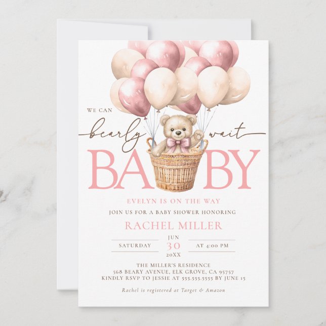 Convite Podemos Esperar Chá De Bebê-Bebê Rosa (Frente)