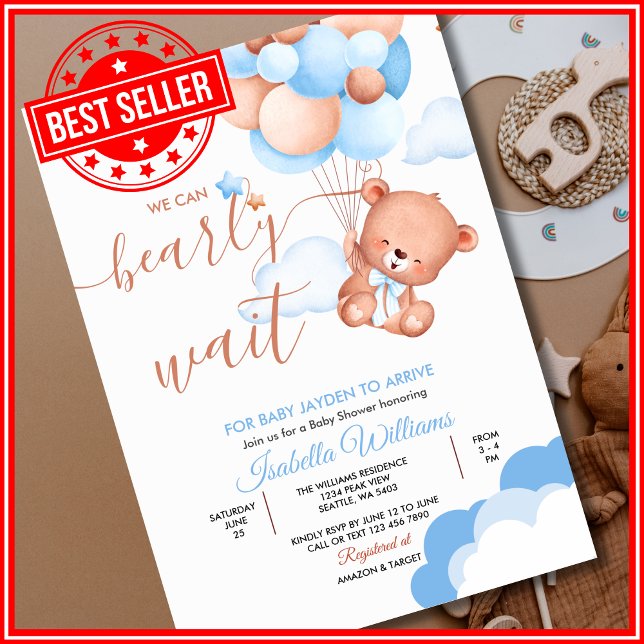 Convite Podemos Esperar Chá de fraldas Azul (Criador carregado)