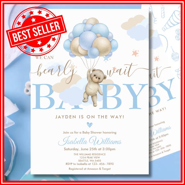 Convite Podemos Esperar Chá de fraldas Azul (Criador carregado)