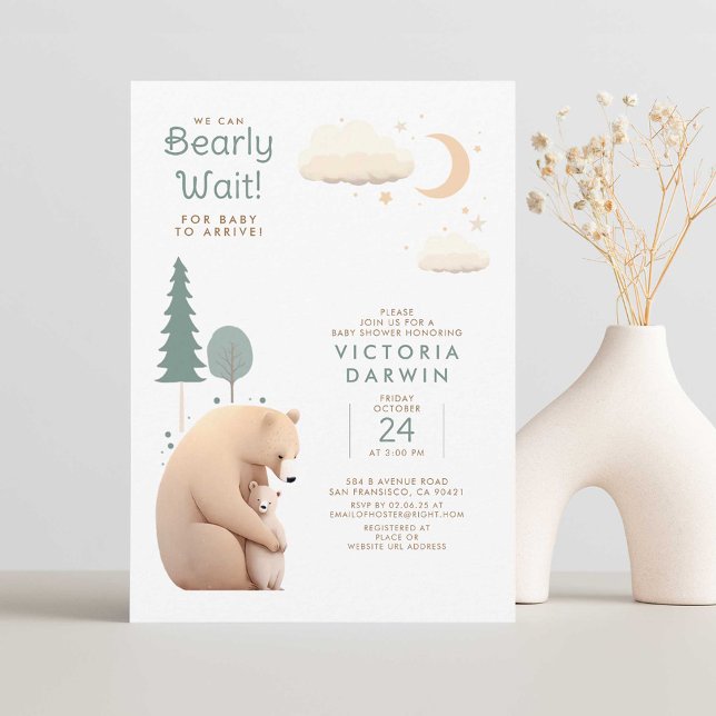 Convite Podemos Esperar - Chá de fraldas De Bebê (We Can Bearly Wait - Bear Mother and Cub Cute Baby Shower Invitations)