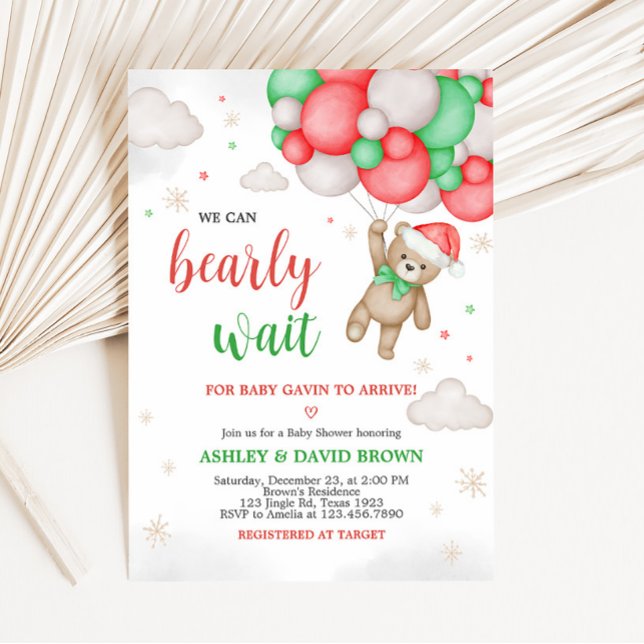 Convite Podemos Esperar Chá de fraldas de Natal (Can Bearly Wait Christmas Baby Shower Invitation)