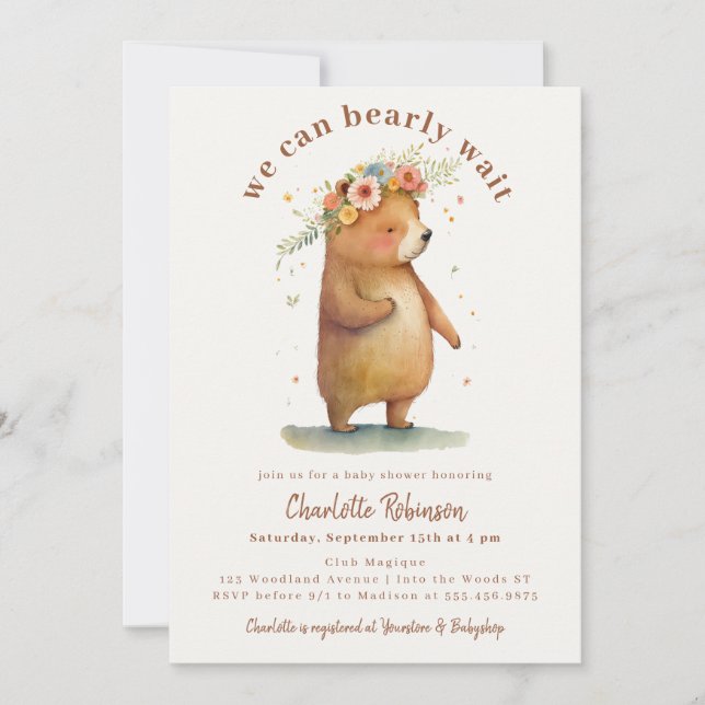 Convite Podemos Esperar Chá de fraldas De Urso Bonito (Frente)