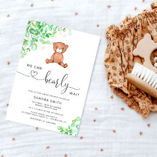 Convite Podemos esperar chá de fraldas de urso neutro em t