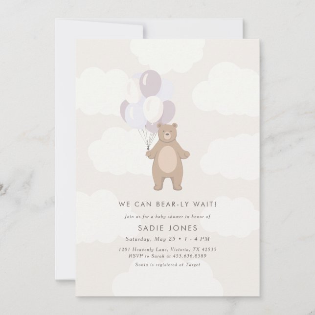 Convite Podemos Esperar. | Chá de fraldas do balão roxo (Frente)