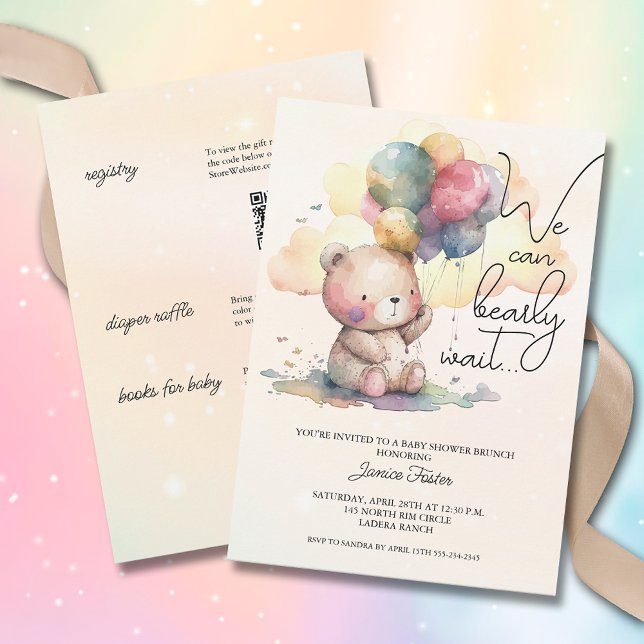 Convite Podemos esperar Chá de fraldas em um só (We Can Bearly Wait Teddy Bear Baby Shower All in One Invitation)