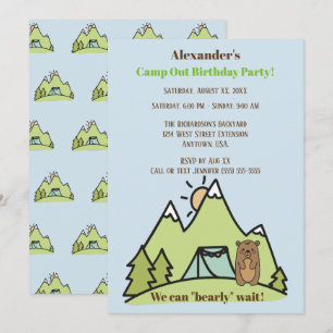 Convite Podemos Esperar Festa de aniversário Azul Acampame