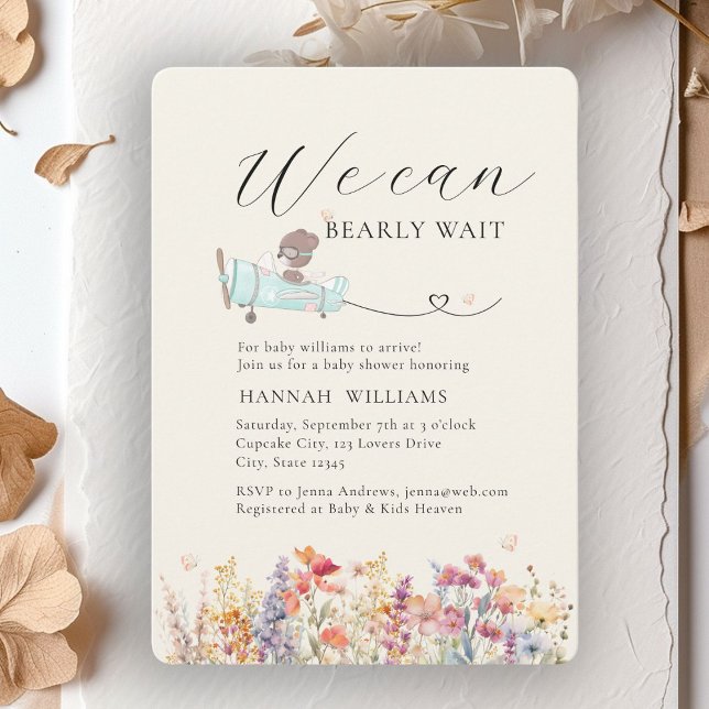 Convite Podemos Esperar! Flor selvagem, Chá de fraldas (We Can Bearly Wait! Wildflower, Baby Shower Invitation)
