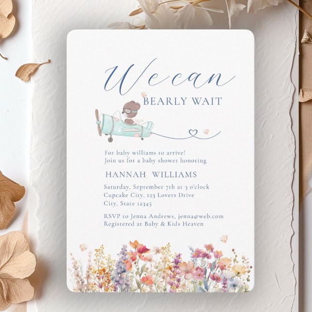 Convite Podemos Esperar! Flor selvagem, Chá de fraldas (We Can Bearly Wait! Wildflower, Baby Shower Invitation)