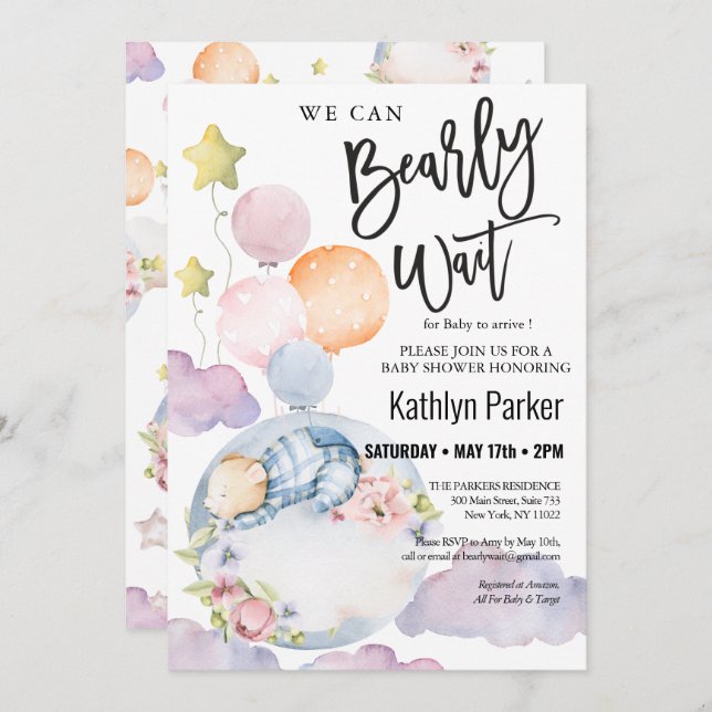 Convite Podemos Esperar, Garoto, Chá de fraldas De Urso. (Frente/Verso)