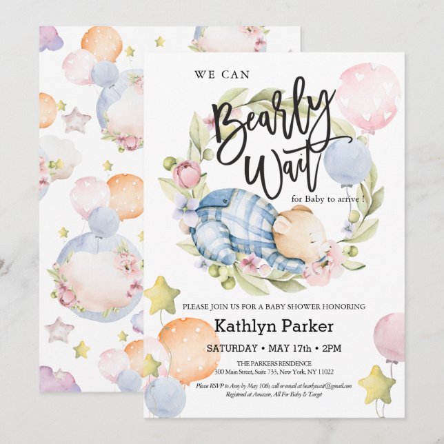 Convite Podemos Esperar, Garoto, Chá de fraldas De Urso. (Frente/Verso)