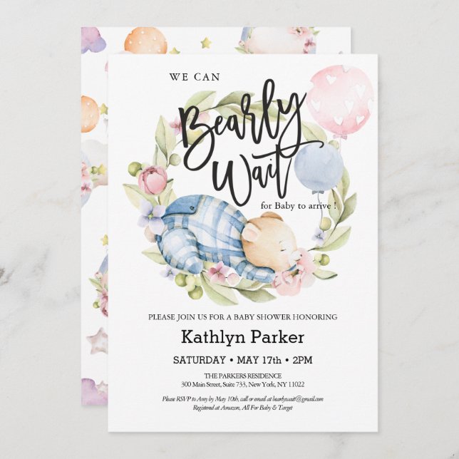 Convite Podemos Esperar, Garoto, Chá de fraldas De Urso. (Frente/Verso)