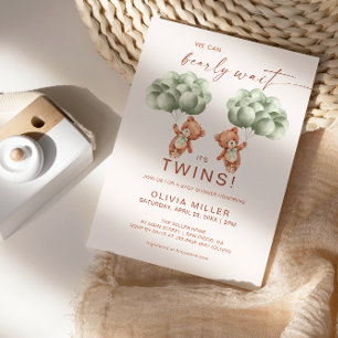 Convite Podemos Esperar Gêmeos Sagiar Chá de fraldas Verde