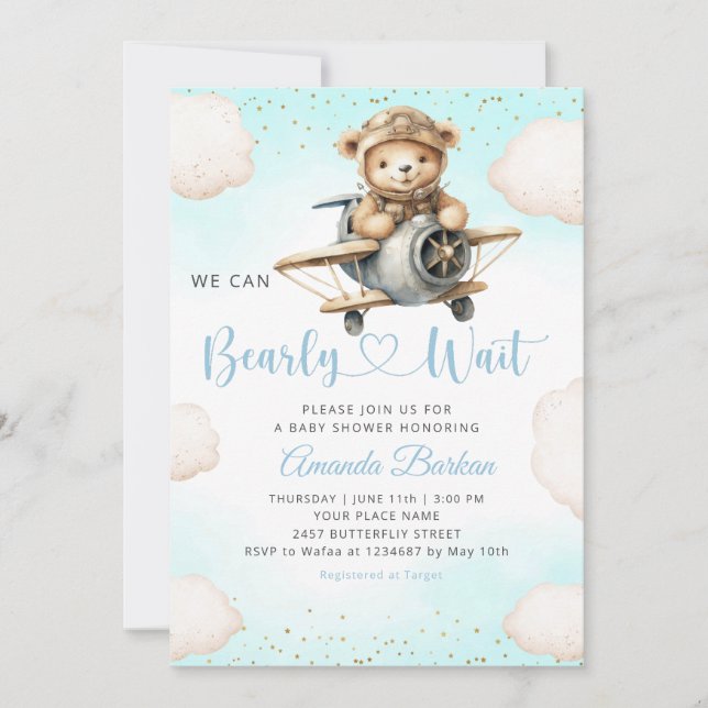 Convite Podemos esperar o Chá de fraldas Blue Boy (Frente)