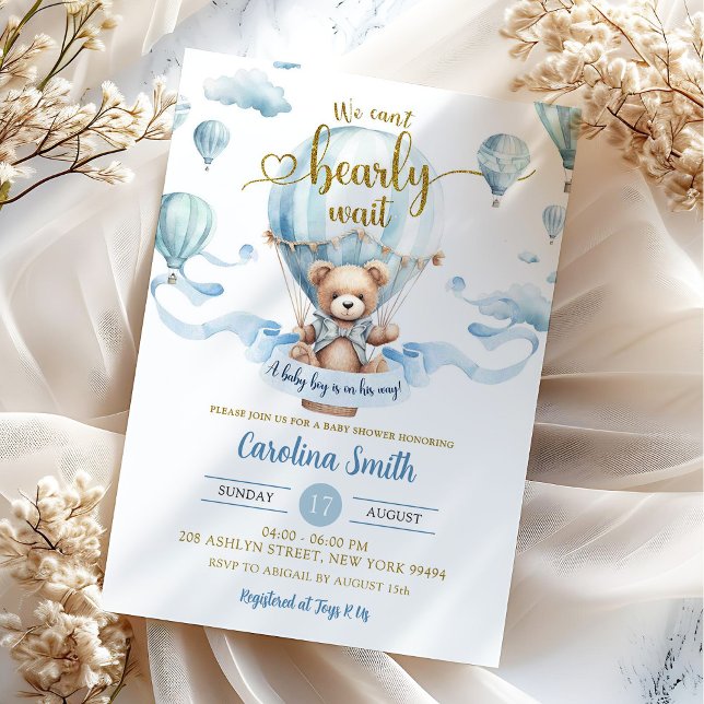 Convite Podemos Esperar O Chá de fraldas Do Urso Do Balão  (Criador carregado)