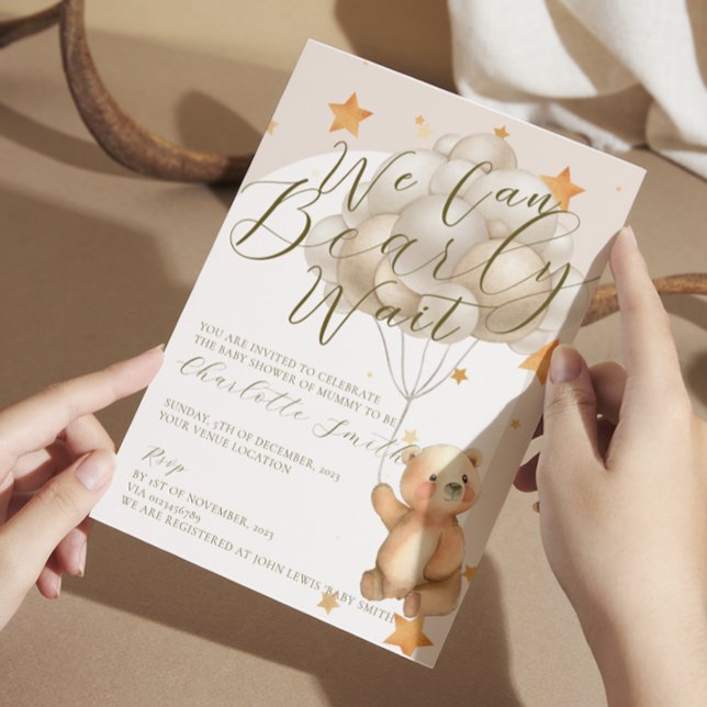 Convite Podemos Esperar O Chá de fraldas Dos Balões Do Urs (we can bearly wait bear theme baby shower invitation)