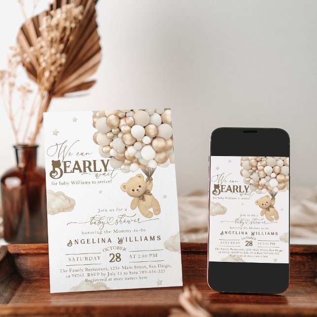 Convite Podemos esperar o Chá de fraldas Elegante Neutral (Criador carregado)