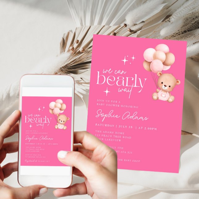 Convite Podemos Esperar O Teddy Bear O Chá de fraldas Rosa (Criador carregado)