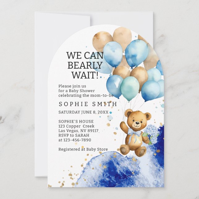 Convite Podemos Esperar Real Azul E Dourado Abstrato (Frente)