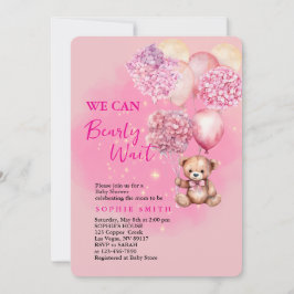 Convite Podemos esperar um chá de fraldas rosa de hydrange