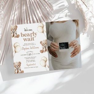 Convite Podemos Mal Esperar Urso de Pelúcia Chá de Bebê Fo