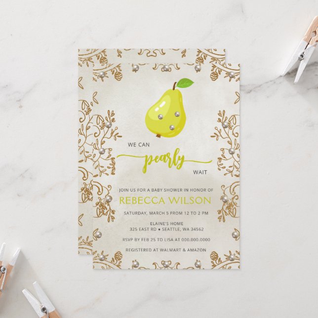 Convite Podemos Preparar O Chá de fraldas Da Pera De Esper (Frente/Verso In Situ)