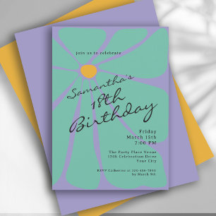 Convite Poder Floral Retro Brilhante para Aniversário de 1