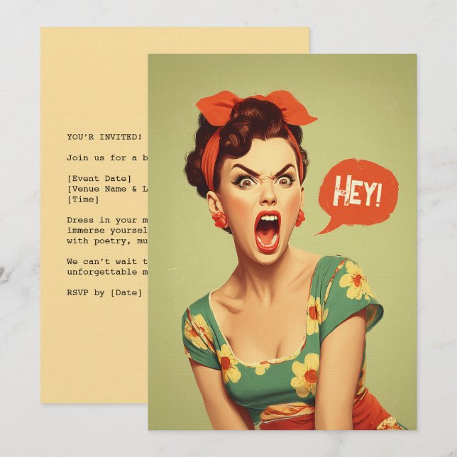 Convite Poderoso Grito Pin-Up Vintage (Frente/Verso)