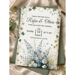 Convite Poeira Azul Floral e Casamento de Hera Caprichoso