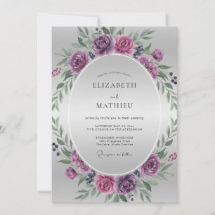 Convite Poeira de Ameixa Roxo Ranunculus Eucalipto Casamen