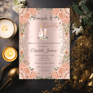Convite Poeira de Brilho Dourado Rosa Brunch Rosas Chá de