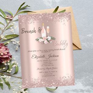 Convite Poeira de Brilho Dourado Rosa Café da Manhã Chá de