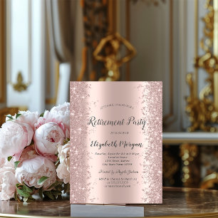 Convite Poeira de Glitter Rosa Dourado Elegante Aposentado