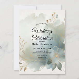 Convite Poeira Dourada Suave Azul Romântico Casamento